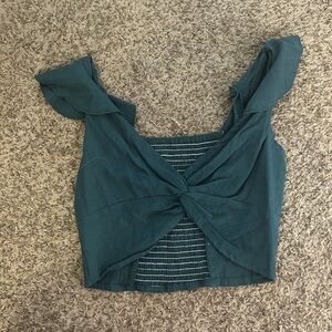 Ruffle sleeves crop top w cross over front